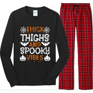 Thick Thighs And Spooky Vibes Halloween Illustration Gift Long Sleeve Pajama Set