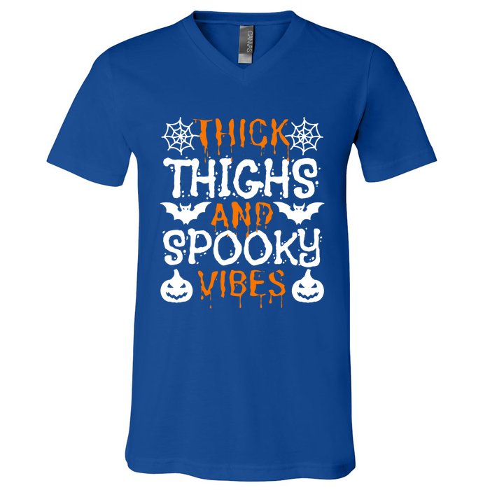 Thick Thighs And Spooky Vibes Halloween Illustration Gift V-Neck T-Shirt