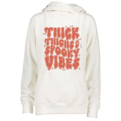 Thick Thighs And Spooky Vibes Great Gift Retro Vintage Halloween Gift Womens Funnel Neck Pullover Hood