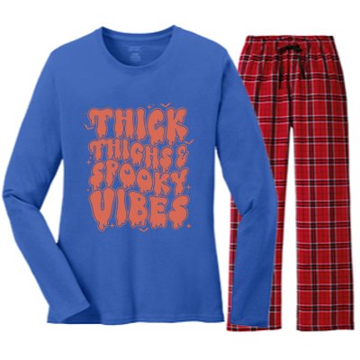 Thick Thighs And Spooky Vibes Great Gift Retro Vintage Halloween Gift Women's Long Sleeve Flannel Pajama Set 