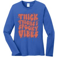 Thick Thighs And Spooky Vibes Great Gift Retro Vintage Halloween Gift Ladies Long Sleeve Shirt