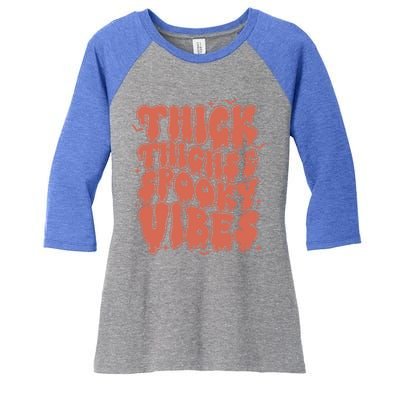 Thick Thighs And Spooky Vibes Great Gift Retro Vintage Halloween Gift Women's Tri-Blend 3/4-Sleeve Raglan Shirt