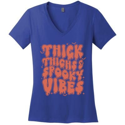 Thick Thighs And Spooky Vibes Great Gift Retro Vintage Halloween Gift Women's V-Neck T-Shirt