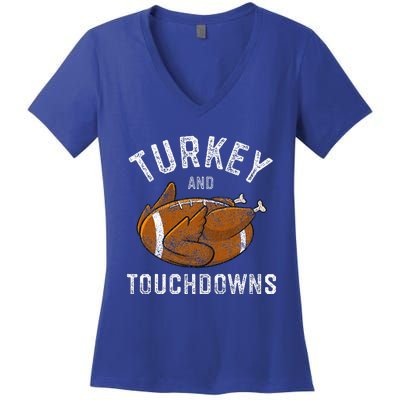 Thanksgiving Turkey and Touchdowns Football Women's V-Neck T-Shirt