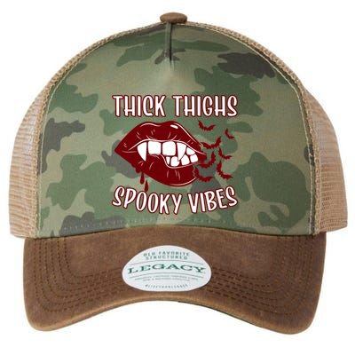 Thick Thighs And Spooky Vibes Vampire Bat Lips Gift Legacy Tie Dye Trucker Hat