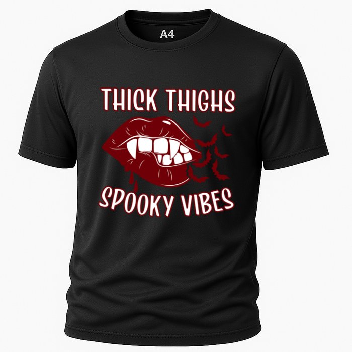 Thick Thighs And Spooky Vibes Vampire Bat Lips Gift Cooling Performance Crew T-Shirt