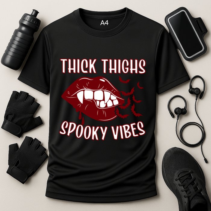 Thick Thighs And Spooky Vibes Vampire Bat Lips Gift Cooling Performance Crew T-Shirt