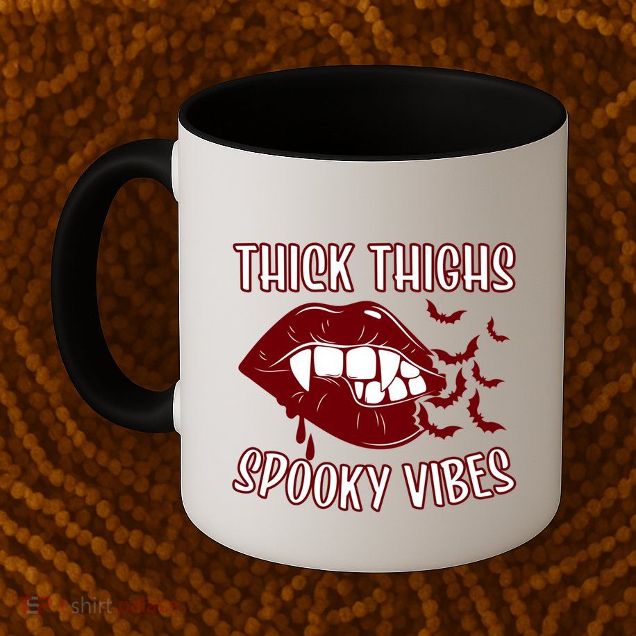 Thick Thighs And Spooky Vibes Vampire Bat Lips Gift Mug