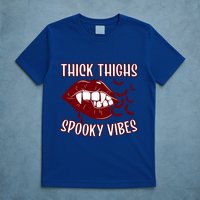 Thick Thighs And Spooky Vibes Vampire Bat Lips Gift T-Shirt