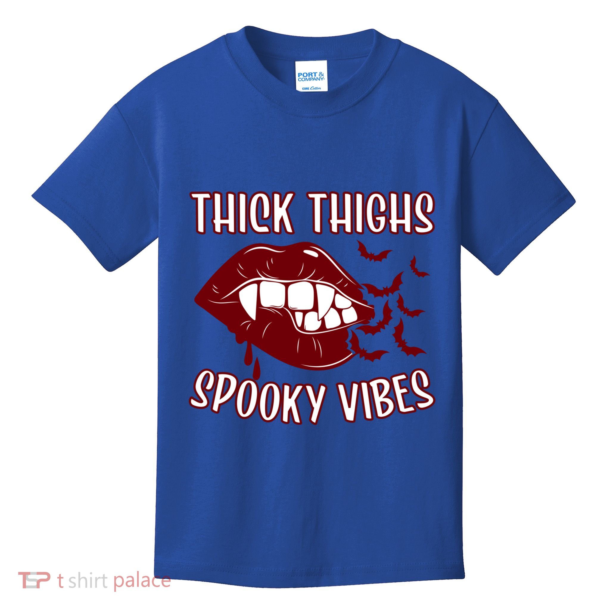 Thick Thighs And Spooky Vibes Vampire Bat Lips Gift Kids T-Shirt