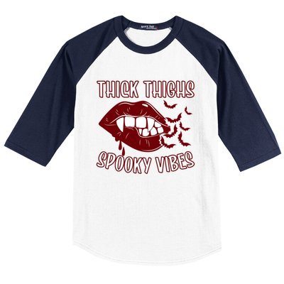 Thick Thighs And Spooky Vibes Vampire Bat Lips Gift Baseball Sleeve Shirt