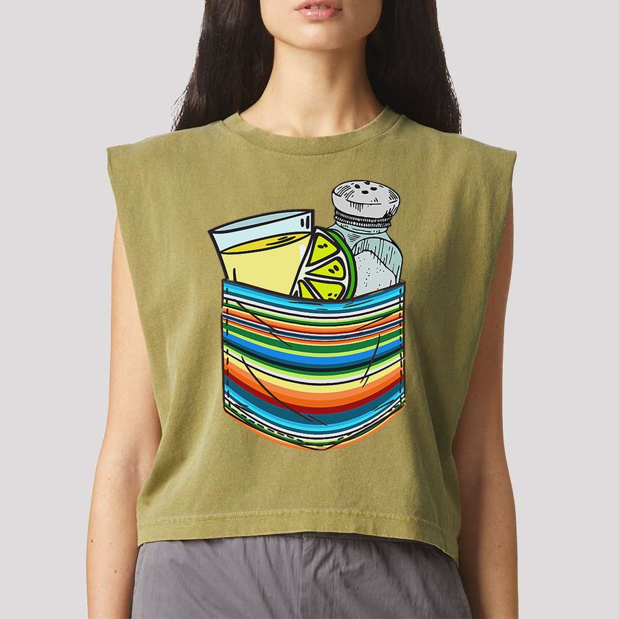 The Three Amigos Tequila Lime Salt Liquor Garment-Dyed Women's Muscle Tee