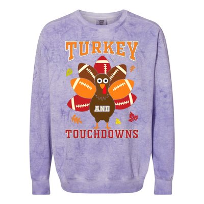 Thanksgiving Turkey And Touchdowns Football Colorblast Crewneck Sweatshirt