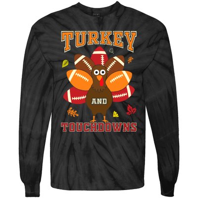 Thanksgiving Turkey And Touchdowns Football Tie-Dye Long Sleeve Shirt