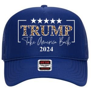 Trump Take America Back 2024 Cheetah Print Election High Crown Mesh Back Trucker Hat