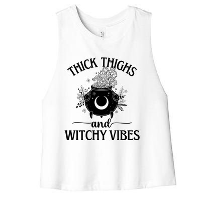 Thick Thighs And Witchy Vibes Halloween Cute Gift Women's Racerback Cropped Tank