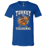 Thanksgiving Turkey and Touchdowns Football V-Neck T-Shirt