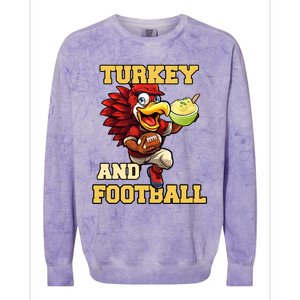 Thanksgiving Turkey And Football Season Funny Turkey Dinner Gift Colorblast Crewneck Sweatshirt