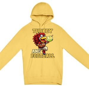 Thanksgiving Turkey And Football Season Funny Turkey Dinner Gift Premium Pullover Hoodie