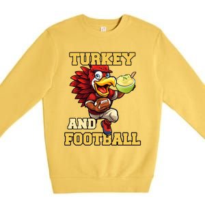 Thanksgiving Turkey And Football Season Funny Turkey Dinner Gift Premium Crewneck Sweatshirt