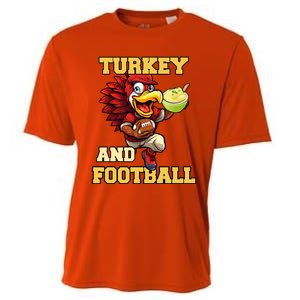 Thanksgiving Turkey And Football Season Funny Turkey Dinner Gift Cooling Performance Crew T-Shirt