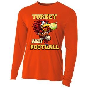 Thanksgiving Turkey And Football Season Funny Turkey Dinner Gift Cooling Performance Long Sleeve Crew