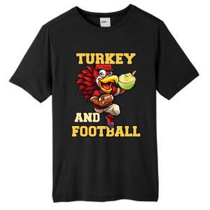 Thanksgiving Turkey And Football Season Funny Turkey Dinner Gift Tall Fusion ChromaSoft Performance T-Shirt