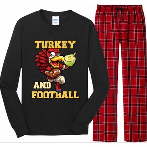 Thanksgiving Turkey And Football Season Funny Turkey Dinner Gift Long Sleeve Pajama Set