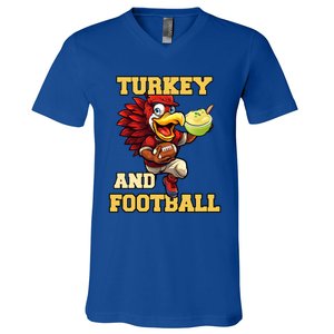 Thanksgiving Turkey And Football Season Funny Turkey Dinner Gift V-Neck T-Shirt