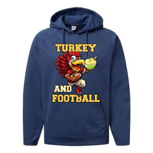 Thanksgiving Turkey And Football Season Funny Turkey Dinner Gift Performance Fleece Hoodie