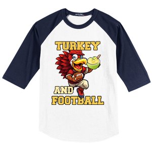 Thanksgiving Turkey And Football Season Funny Turkey Dinner Gift Baseball Sleeve Shirt