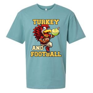 Thanksgiving Turkey And Football Season Funny Turkey Dinner Gift Sueded Cloud Jersey T-Shirt