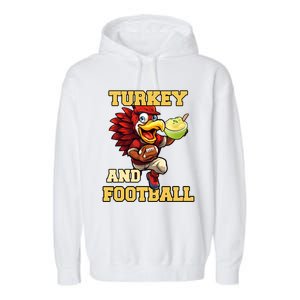 Thanksgiving Turkey And Football Season Funny Turkey Dinner Gift Garment-Dyed Fleece Hoodie