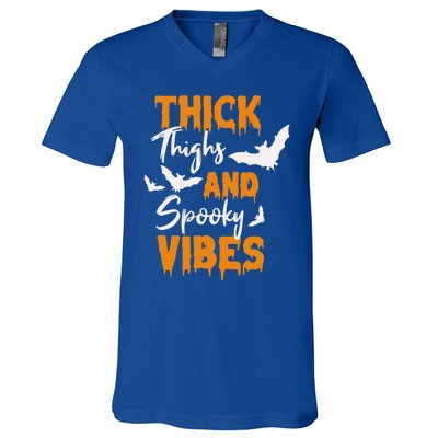 Thick Thighs And Spooky Vibes Spooky Vibes Halloween Great Gift V-Neck T-Shirt