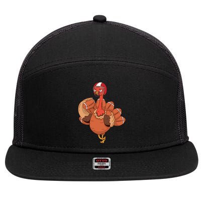 Thanksgiving Turkey And Touchdowns Football Design Gift 7 Panel Mesh Trucker Snapback Hat