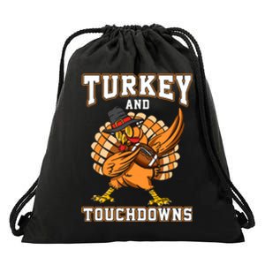 Thanksgiving Turkey And Touchdowns Football Drawstring Bag