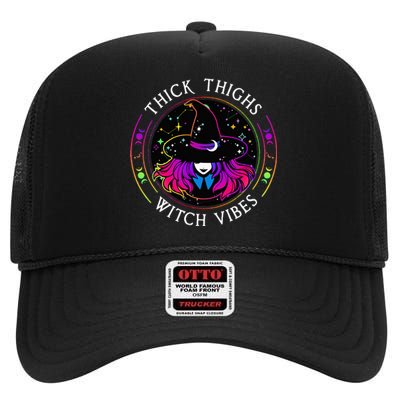 Thick Thighs And Witch Vibes Halloween Costume Witchy Women High Crown Mesh Back Trucker Hat