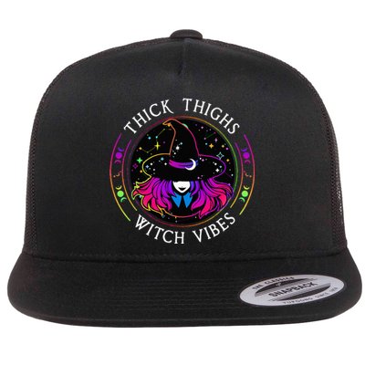 Thick Thighs And Witch Vibes Halloween Costume Witchy Women Flat Bill Trucker Hat