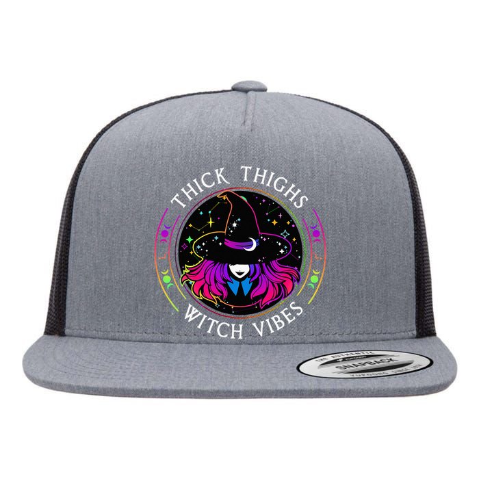 Thick Thighs And Witch Vibes Halloween Costume Witchy Women Flat Bill Trucker Hat