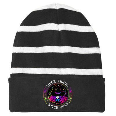 Thick Thighs And Witch Vibes Halloween Costume Witchy Women Striped Beanie with Solid Band