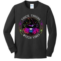 Thick Thighs And Witch Vibes Halloween Costume Witchy Women Kids Long Sleeve Shirt