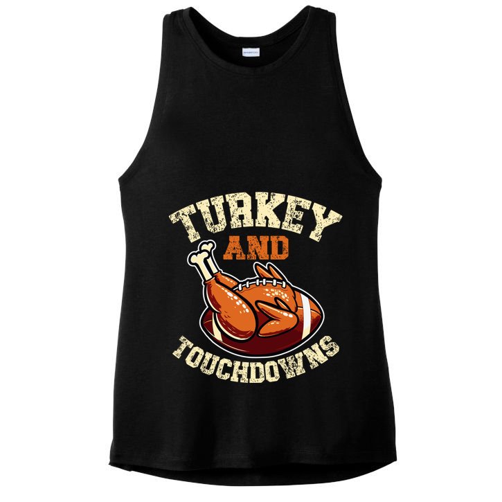 Thanksgiving Turkey And Touchdowns Football Ladies PosiCharge Tri-Blend Wicking Tank
