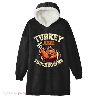 Thanksgiving Turkey And Touchdowns Football Hooded Wearable Blanket