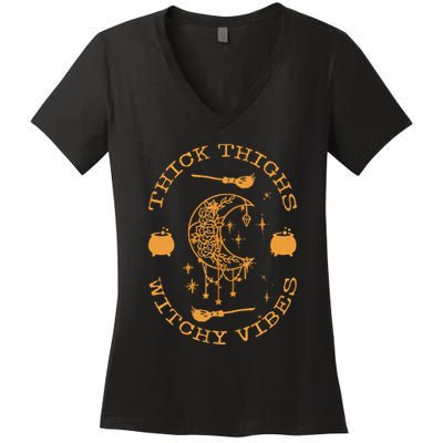 Thick Thighs And Spooky Vibes Thick Thighs And Vibes Women's V-Neck T-Shirt