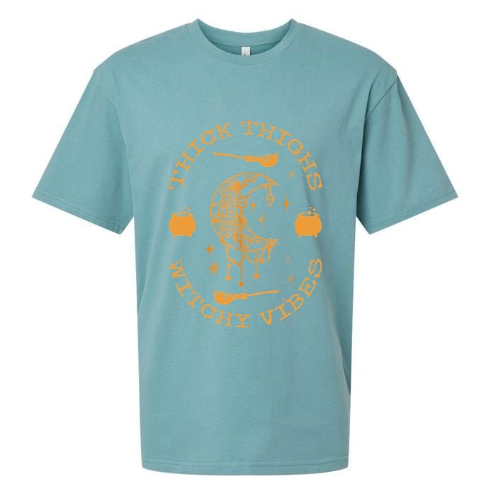 Thick Thighs And Spooky Vibes Thick Thighs And Vibes Sueded Cloud Jersey T-Shirt