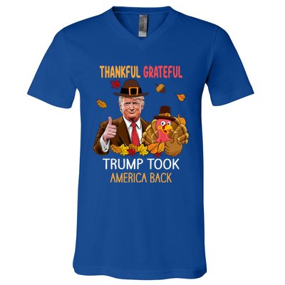 Trump Took America Back Thanksgiving Turkey Thankful V-Neck T-Shirt