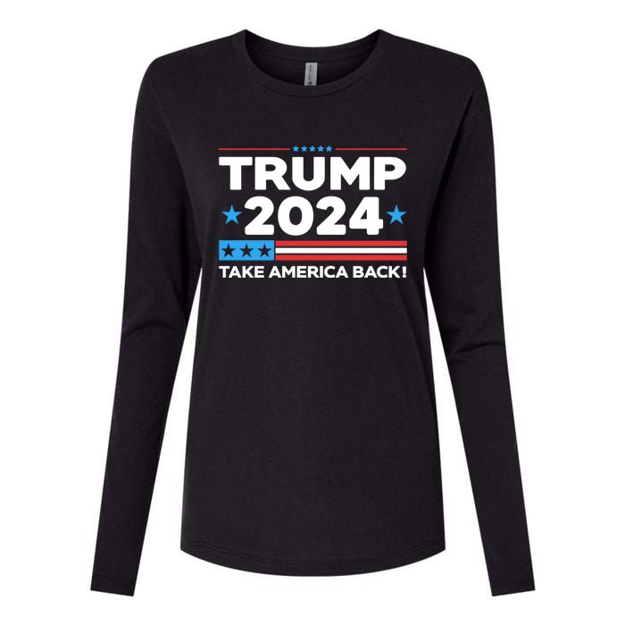 Trump Take America Back 2024 American Flag Politics Womens Cotton Relaxed Long Sleeve T-Shirt