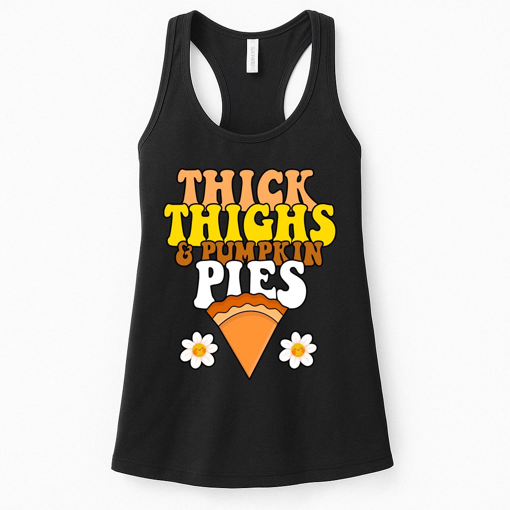 Thick Thighs And Pumpkin Pies Cute Thanksgiving Womens Tank Top
