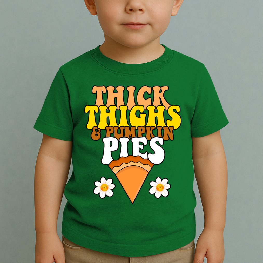 Thick Thighs And Pumpkin Pies Cute Thanksgiving Toddler T-Shirt