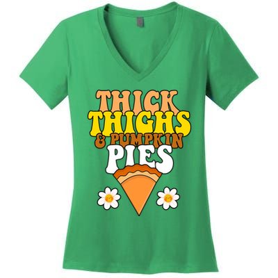 Thick Thighs And Pumpkin Pies Cute Thanksgiving Women's V-Neck T-Shirt